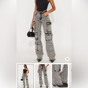 Fashion Nova TALL Fairfax High Rise Stretch Cargo Jean in Acid Wash Grey